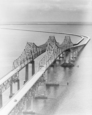 The ill-fated twin Sunshine Skyway span was opened in February 1971. It would last a little over nine years. Courtesy of Florida Archives.