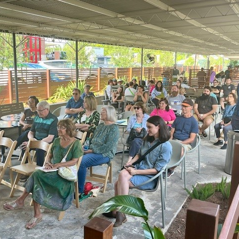 Attendees at a University Press of Florida panel at the Grand Opening of The Lynx Books.